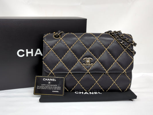 CHANEL Wild Stitch Chain Shoulder Black Shoulder Bag