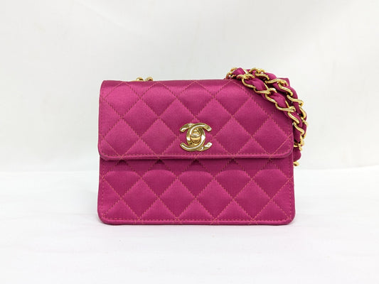 CHANEL Satin Mini Mini Matrasse Pink Shoulder Bag