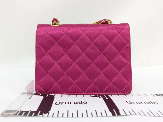 CHANEL Satin Mini Mini Matrasse Pink Shoulder Bag