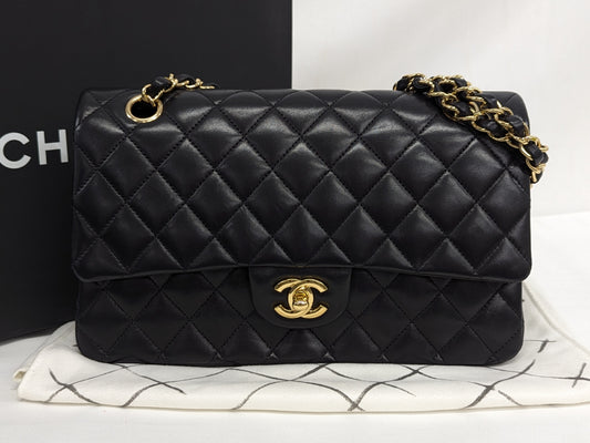 CHANEL Lambskin W Flap Shoulder Bag