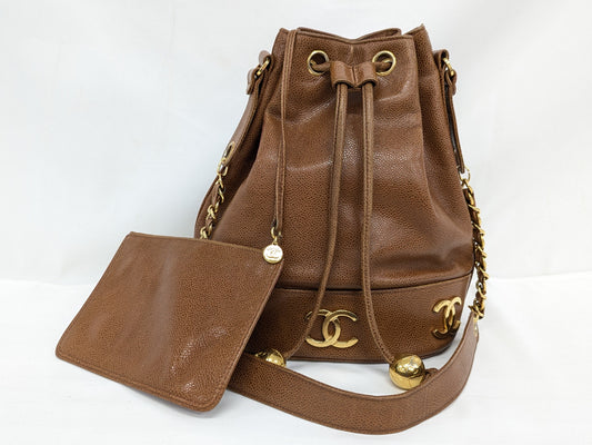 CHANEL Caviar Skin Drawstring Chain Shoulder Shoulder Bag