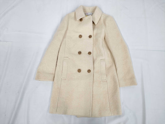 VALENTINO Gold Button Double-Breasted Long Coat, Beige, Women's, Size 40