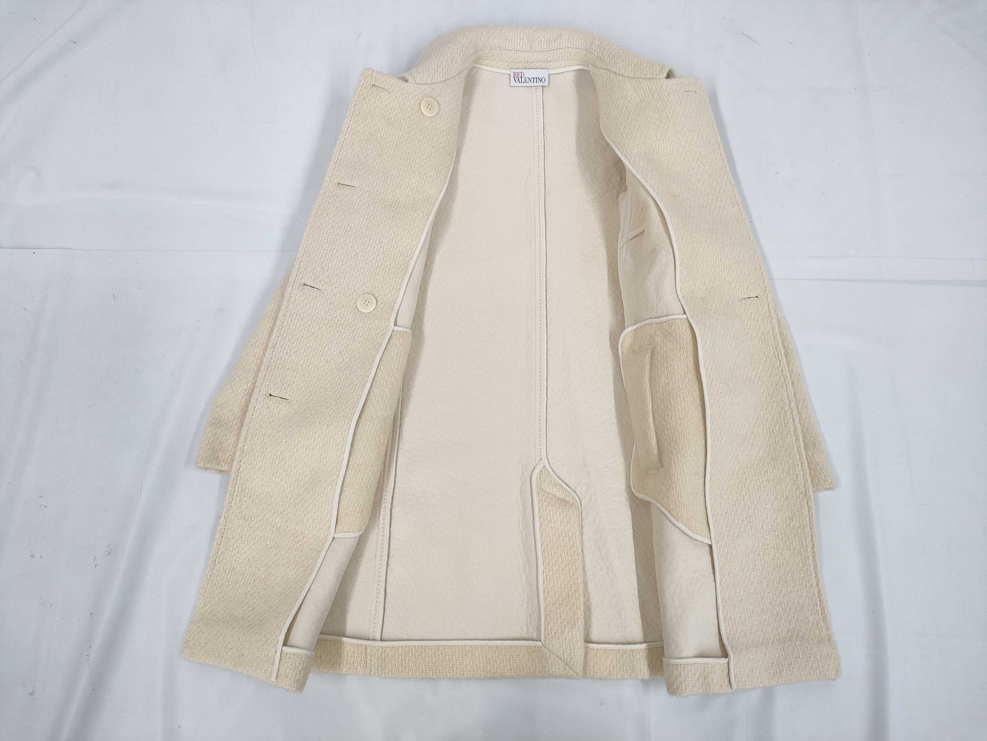 VALENTINO Gold Button Double-Breasted Long Coat, Beige, Women's, Size 40