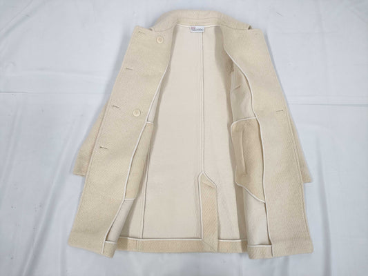 VALENTINO Gold Button Double-Breasted Long Coat, Beige, Women's, Size 40