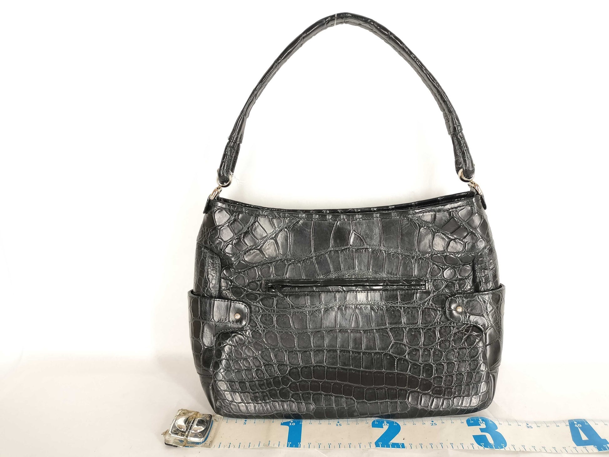 JRA Woven Tag Center Removal Crocodile Real Crocodile Crocodile Leather One Shoulder Bag Handbag Leather Black Black Shoulder Bag