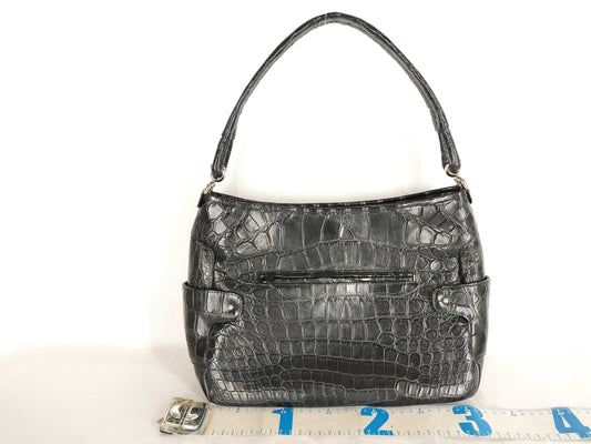 JRA Woven Tag Center Removal Crocodile Real Crocodile Crocodile Leather One Shoulder Bag Handbag Leather Black Black Shoulder Bag