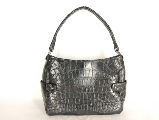 JRA Woven Tag Center Removal Crocodile Real Crocodile Crocodile Leather One Shoulder Bag Handbag Leather Black Black Shoulder Bag