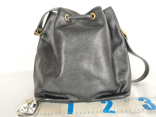 Christian Dior Leather Drawstring Shoulder Bag in Black