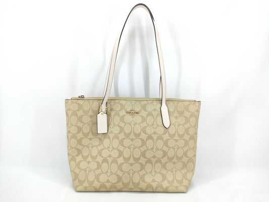COACH Signature Coach Shoulder Bag Signature Beige Tote Bag