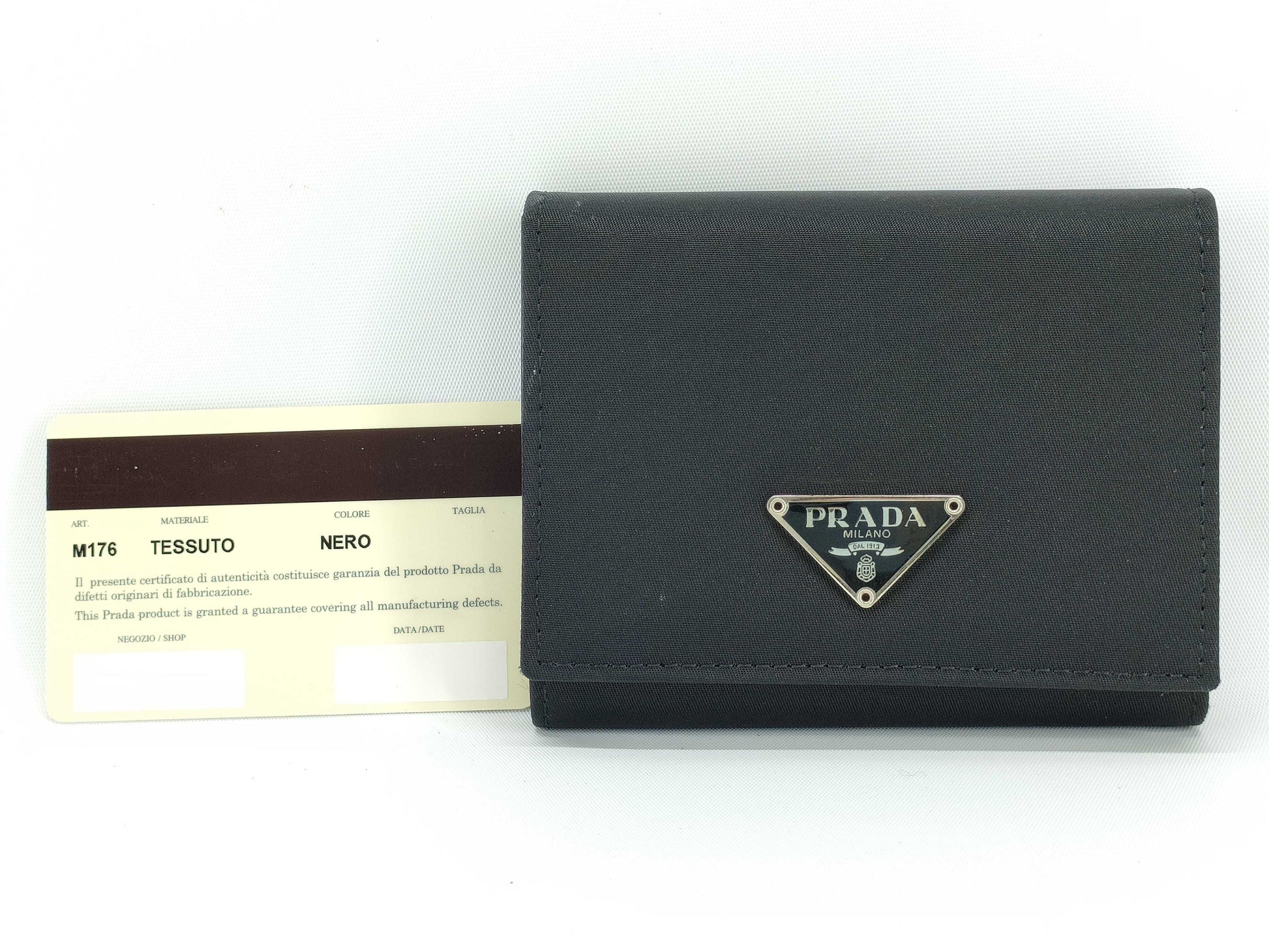 PRADA Nylon Prada Tri-Fold Wallet Triangle Logo Tesuto Safiano Wallet