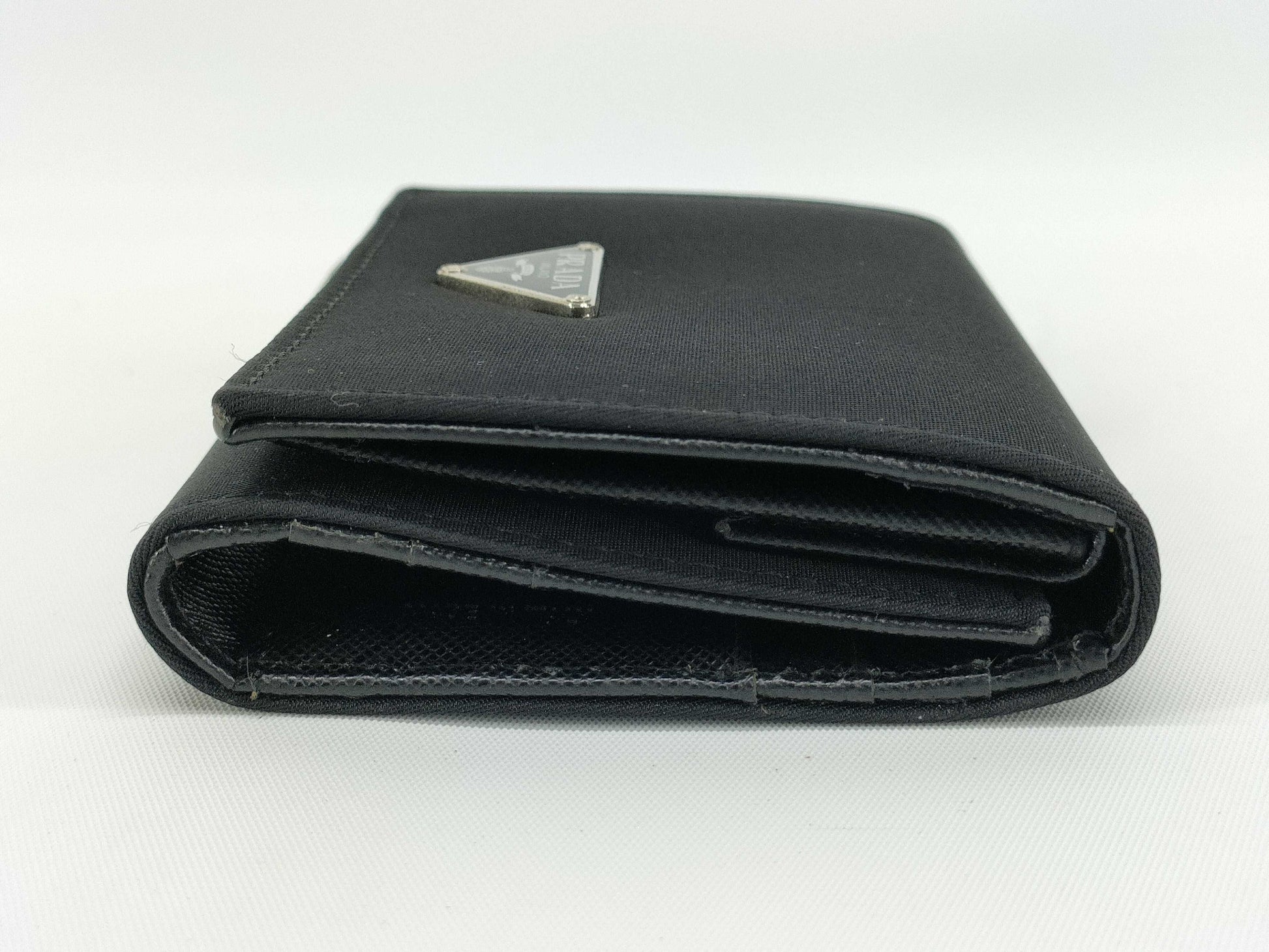 PRADA Nylon Prada Tri-Fold Wallet Triangle Logo Tesuto Safiano Wallet