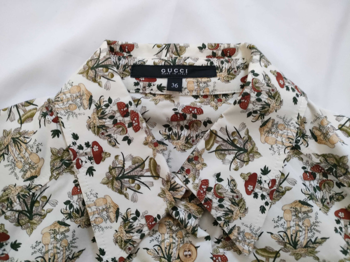 GUCCI GG Button Gucci Shirt Mushroom Print Mushroom GG Cufflinks Shirt