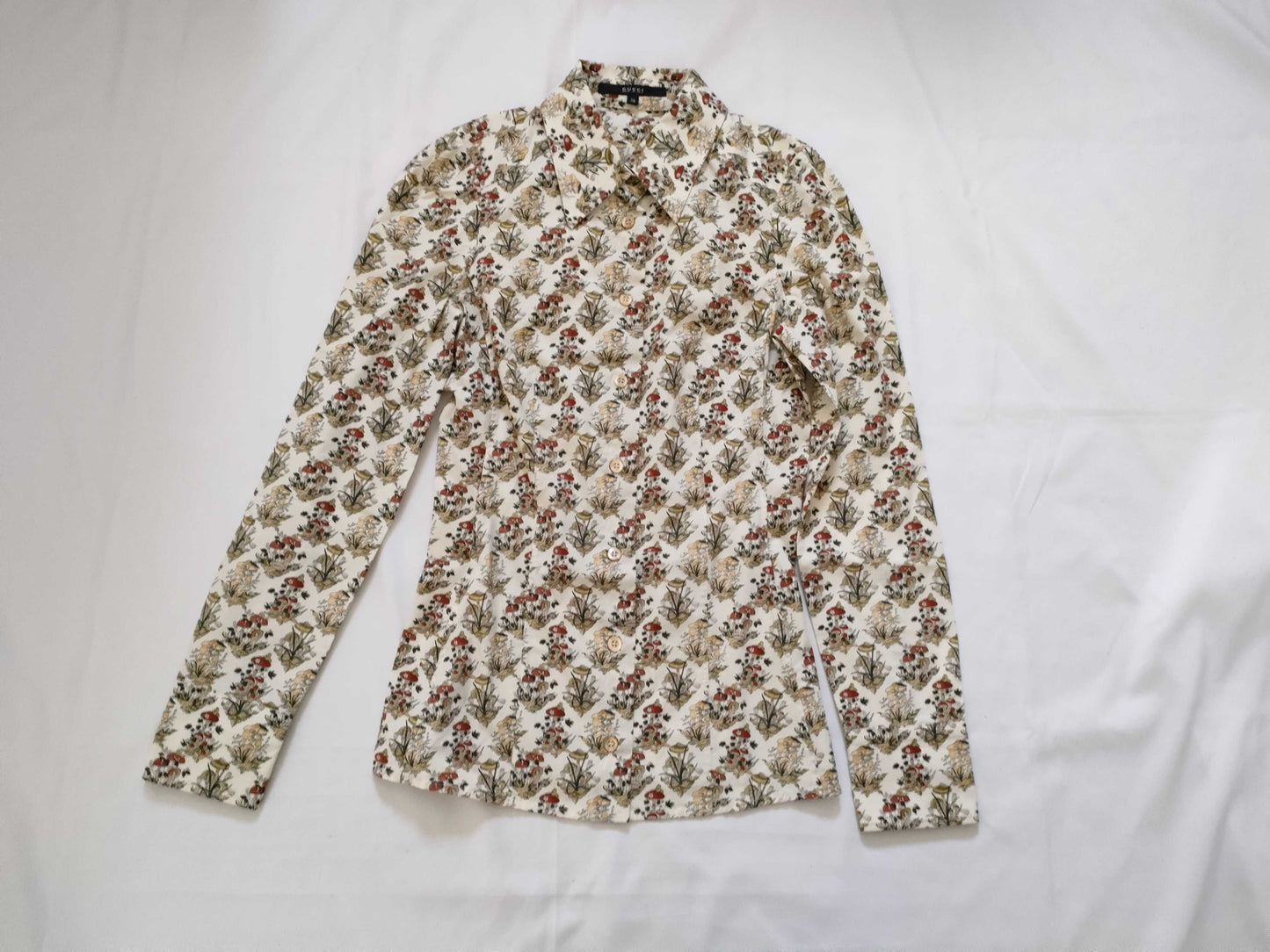 GUCCI GG Button Gucci Shirt Mushroom Print Mushroom GG Cufflinks Shirt