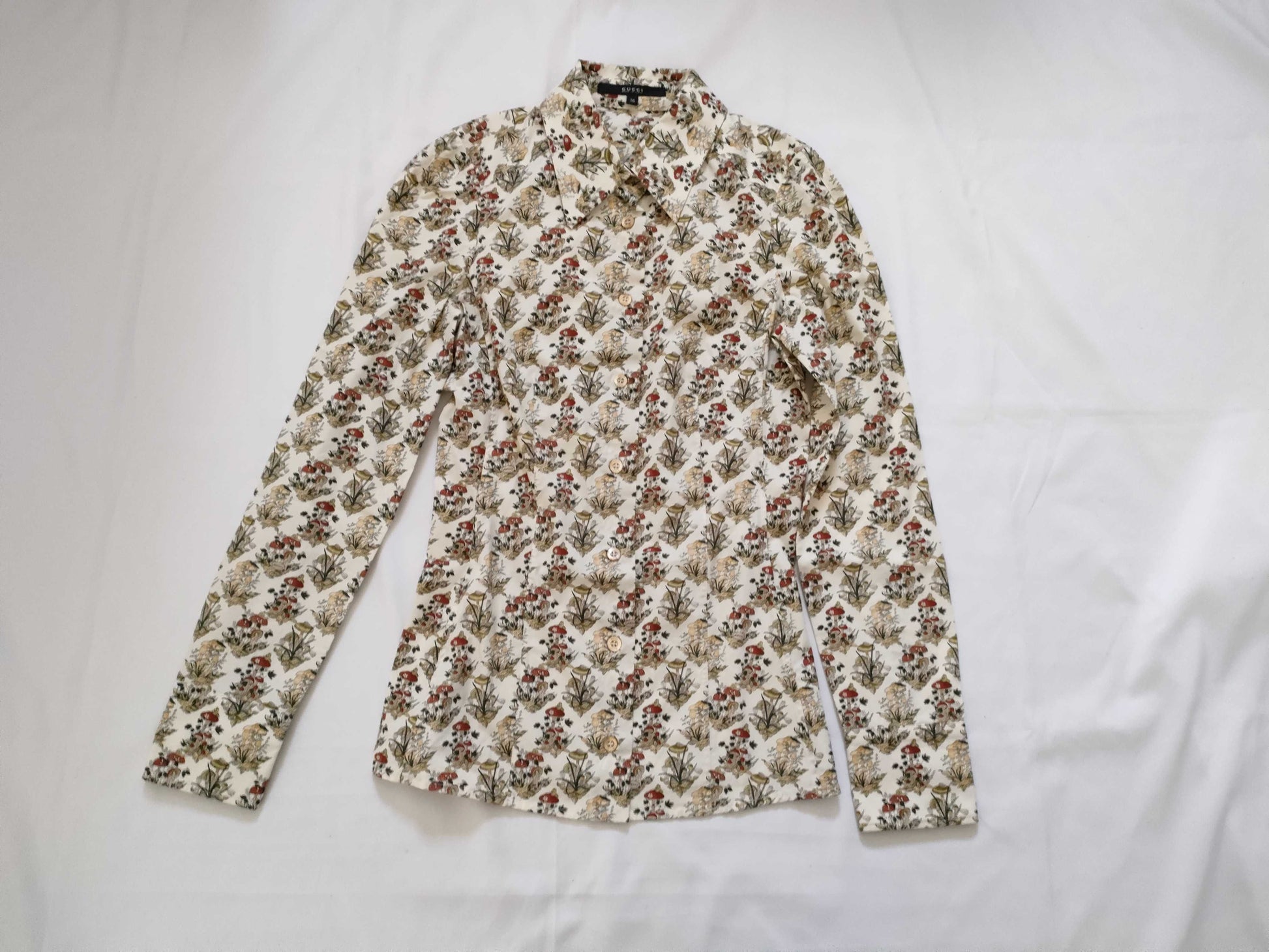 GUCCI GG Button Gucci Shirt Mushroom Print Mushroom GG Cufflinks Shirt