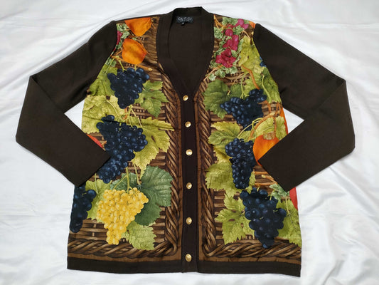 GUCCI GG Gold Button Gucci Fruit Pattern Fruit Silk Cardigan Cardigan