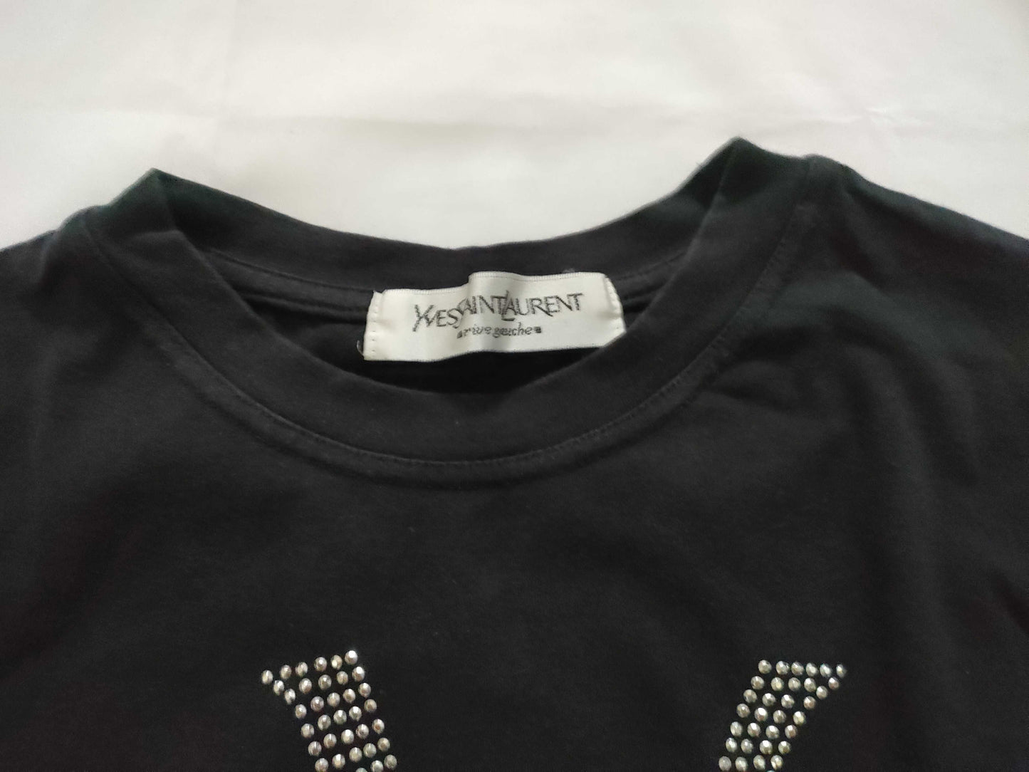 Yves Saint Laurent YSL Logo Saint Laurent Studded T-Shirt Black T-Shirt