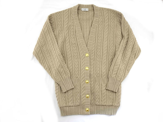 CELINE CELINE Triomfu Gold Button Cable Knitted Cardigan Cardigan