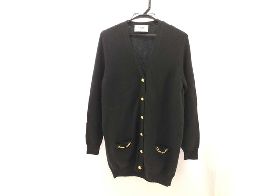CELINE 100% Cashmere Cardigan Triomphe Hardware Black Cashmere Cardigan
