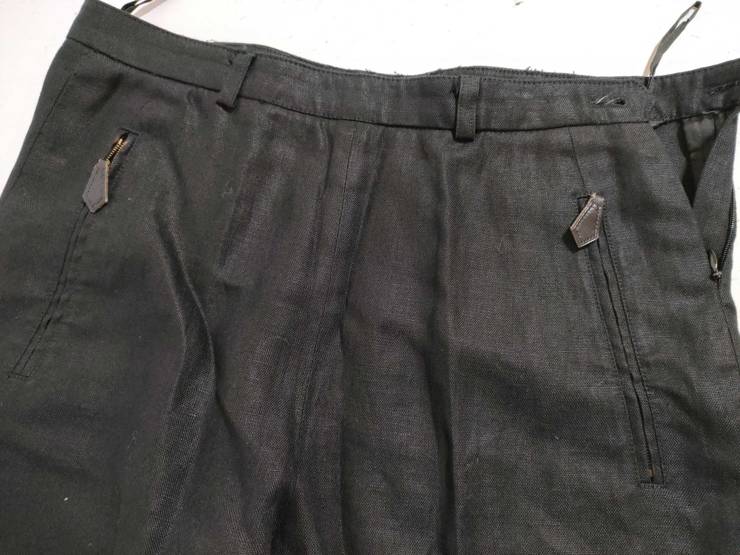 HERMES Leather Zip Hermes Linen Pants Pants