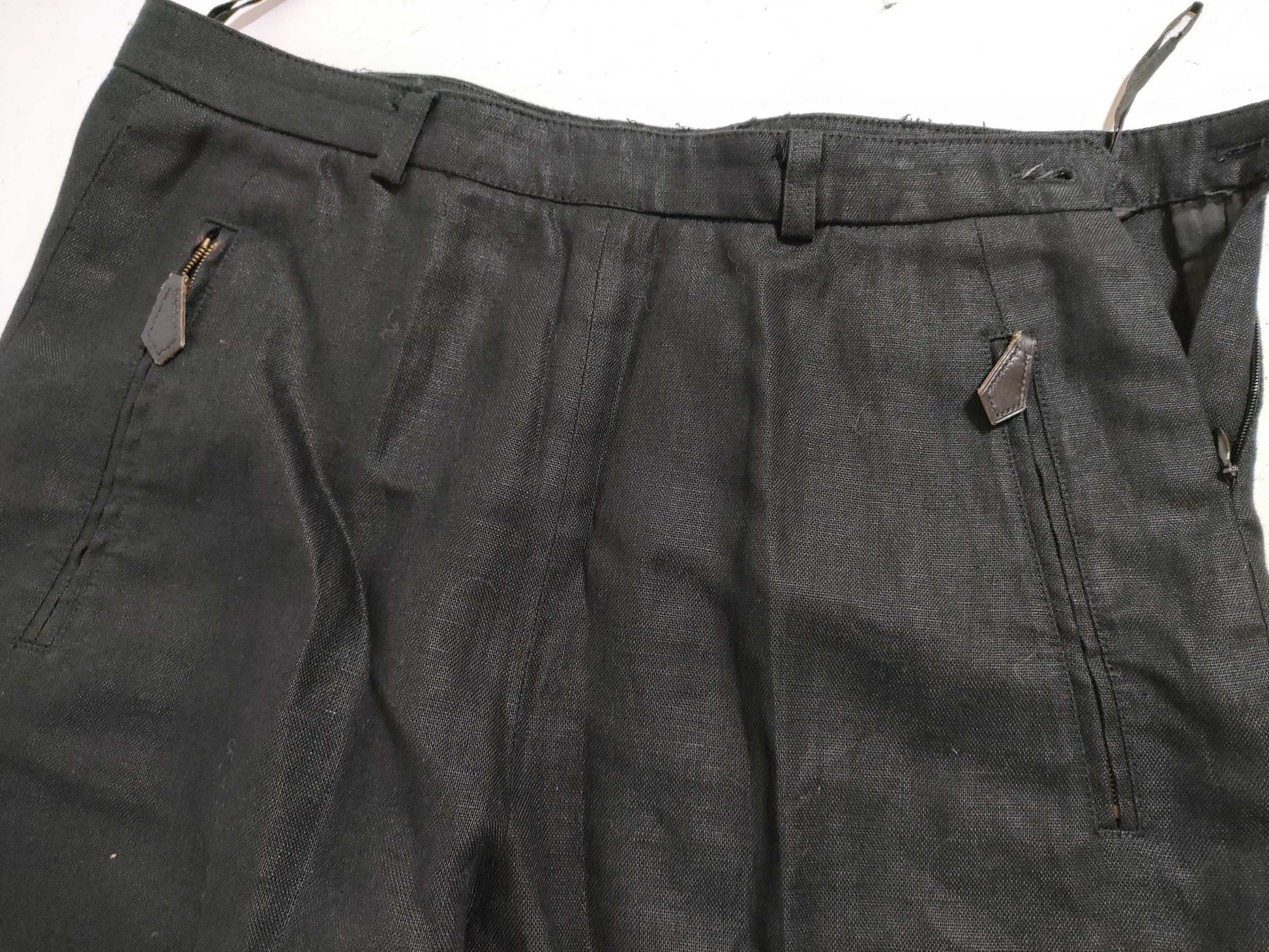 HERMES Leather Zip Hermes Linen Pants Pants