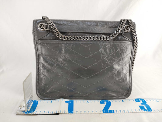SAINT LAURENT Exquisite SAINT LAURENT Niki YSL Logo Chain Shoulder Bag Grey Shoulder Bag