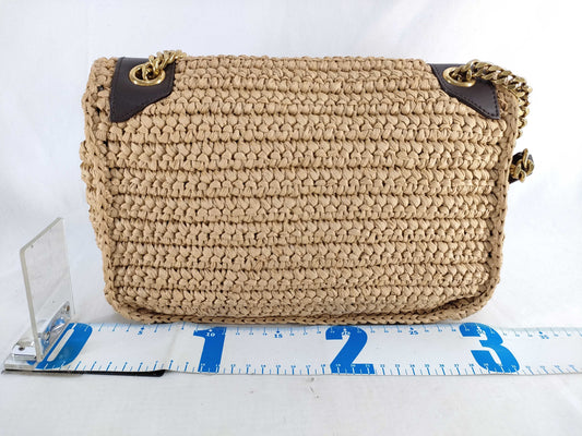 SAINT LAURENT Beautiful Saint Laurent YSL Raffia Double Chain Shoulder Bag