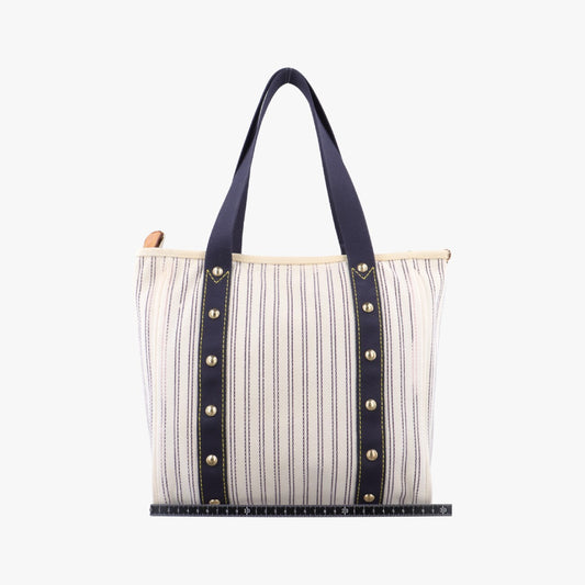 LOUIS VUITTON Cabas MM Antigua White x Navy Canvas Handbag M40132SP1007
