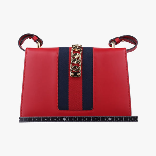 GUCCI Sylvie Red x Navy Leather Shoulder Bag 421882B023103386