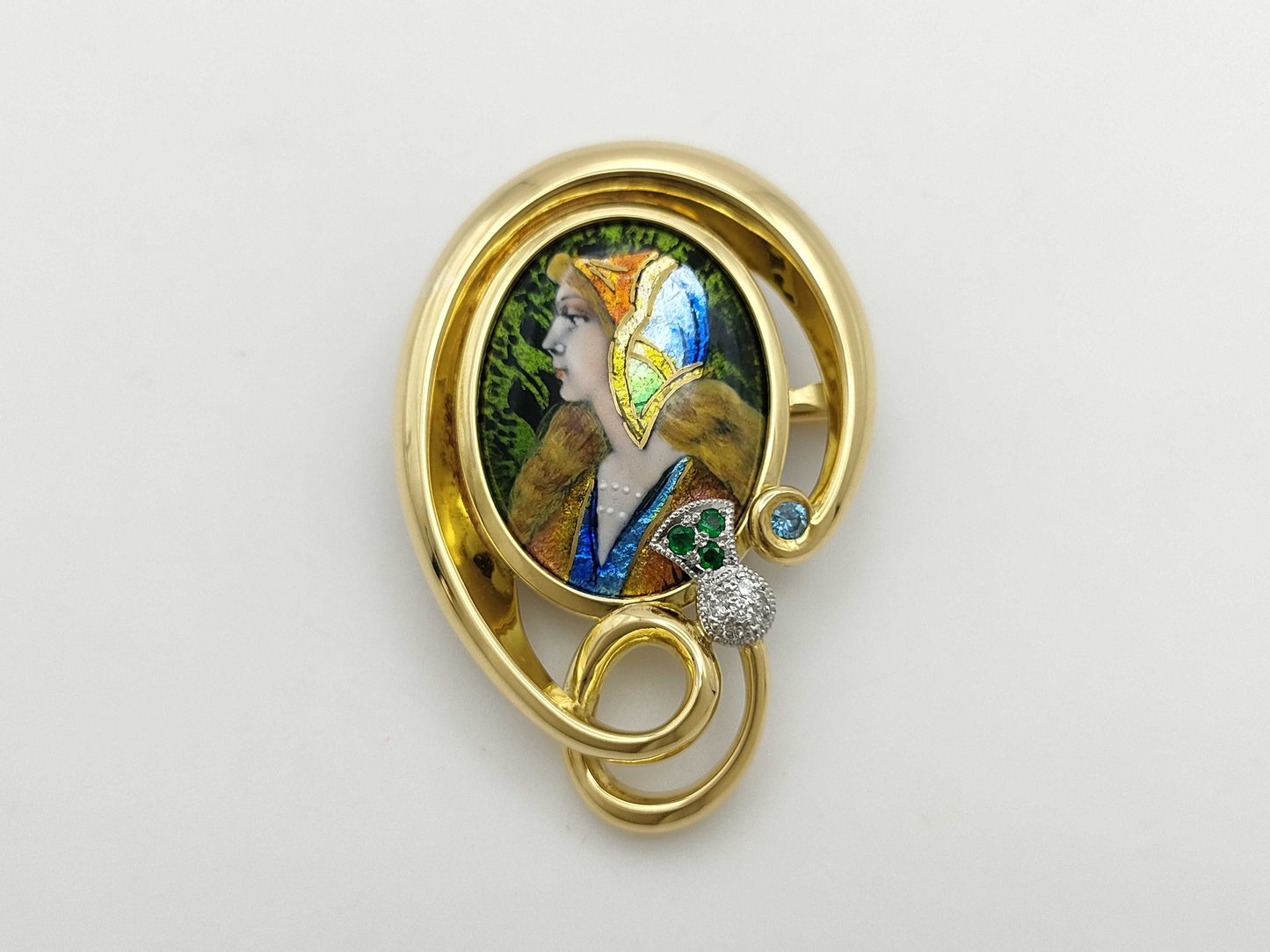 Mitsuo Kaji Emmy Colored Stone Diamond K18/Pt900 24.8g Brooch