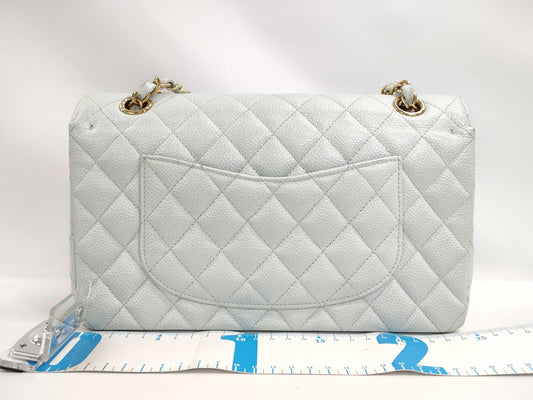 CHANEL Double Flap Caviar Ice Blue GP Shoulder Bag