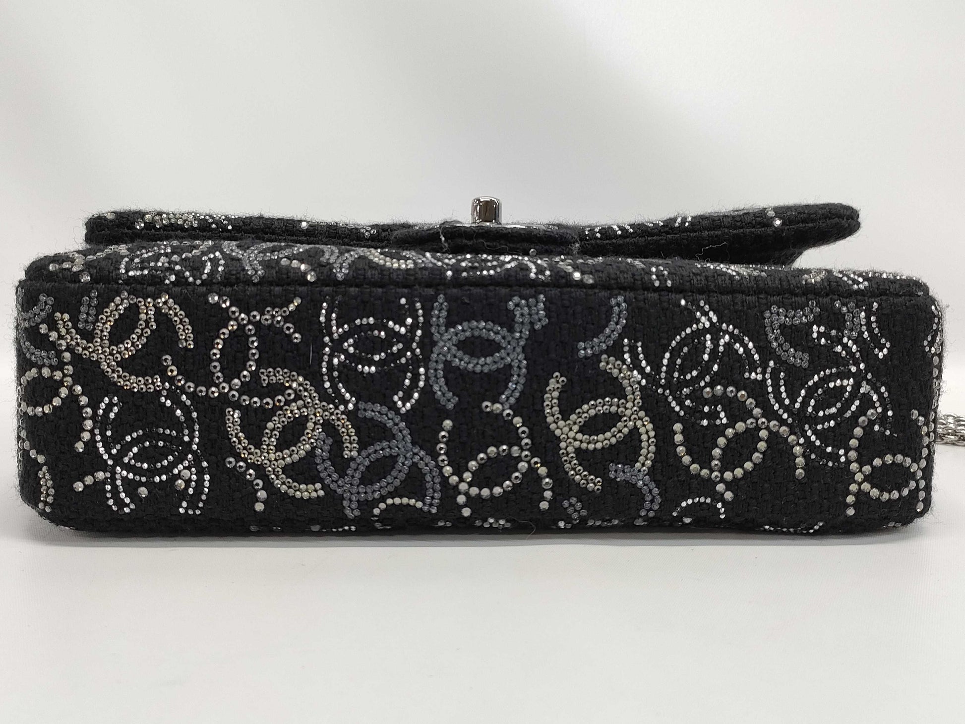 CHANEL Double Flap Coco Mark Rhinestone Tweed Black SS Shoulder Bag