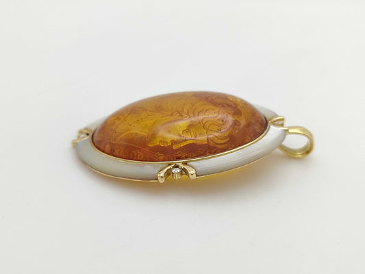 Cameo Shell D0.08ct K18 11.5g Pendant Top