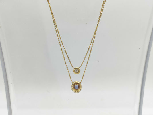 Sapphire and Diamond Necklace, 2.6g, 18K Gold, Stamped 028