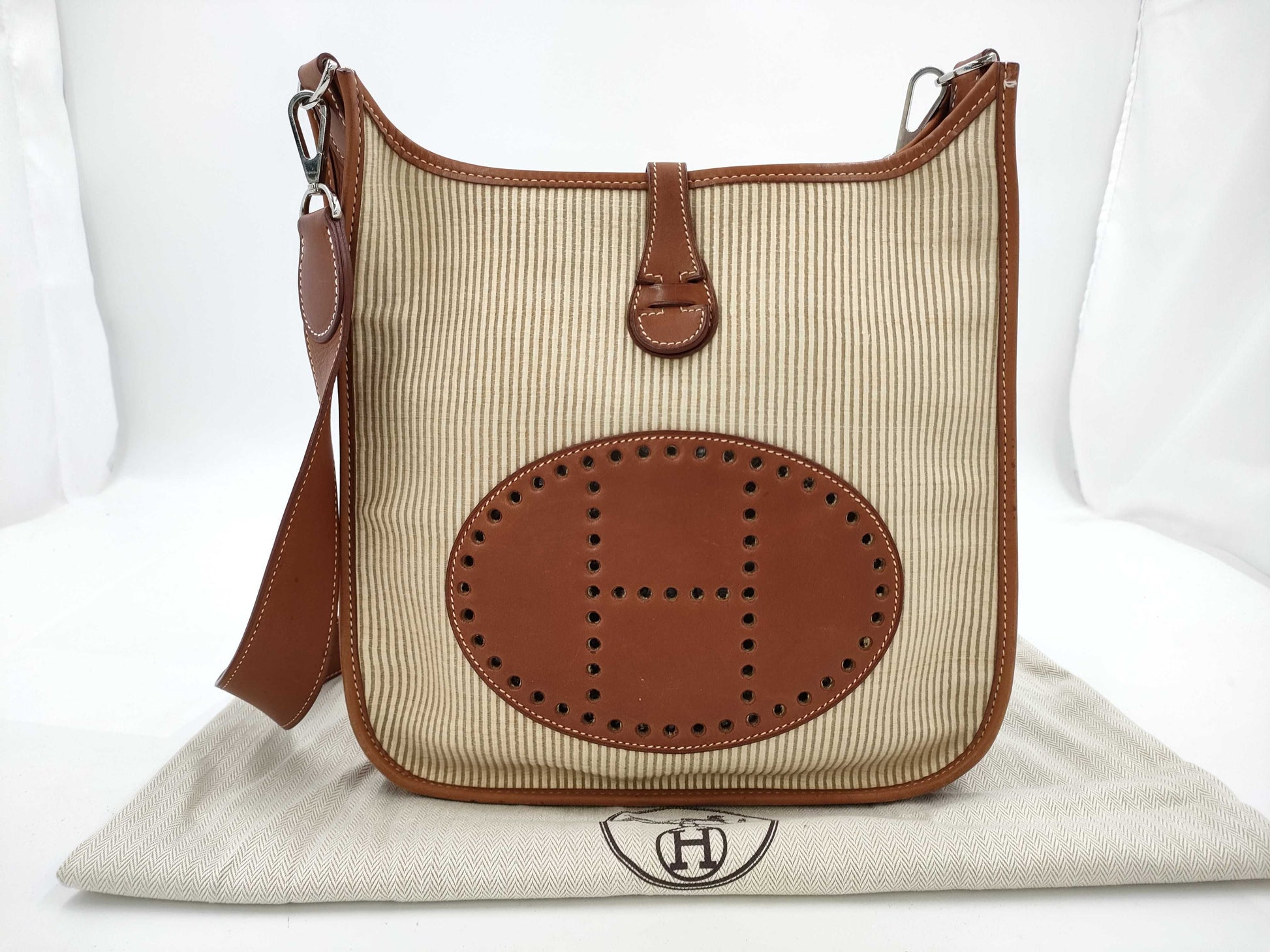 HERMES Evelyn PM □E Clinolane Stripe x Brown x Gold Shoulder Bag