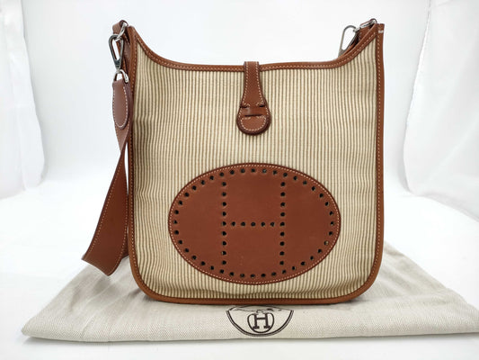 HERMES Evelyn PM □E Clinolane Stripe x Brown x Gold Shoulder Bag