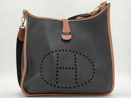 HERMES Evelyn GM Black x Brown x Gold Shoulder Bag
