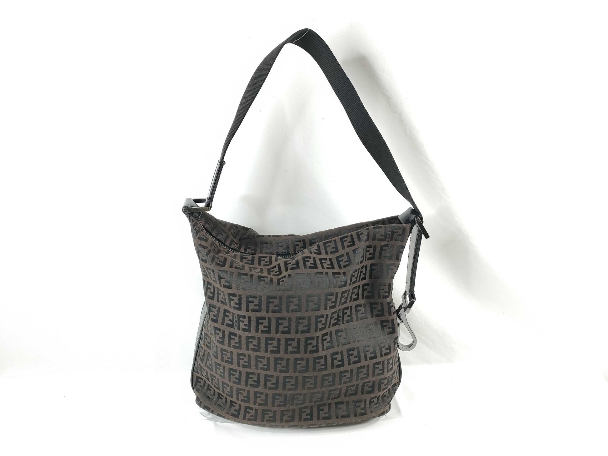 FENDI FENDI Canvas Zucchino Shoulder Bag Brown/Black W23cm Shoulder Bag