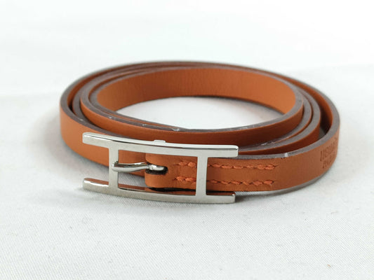 HERMES HERMES Api 3 Bracelet □J Orange/Silver Bracelet Bangle
