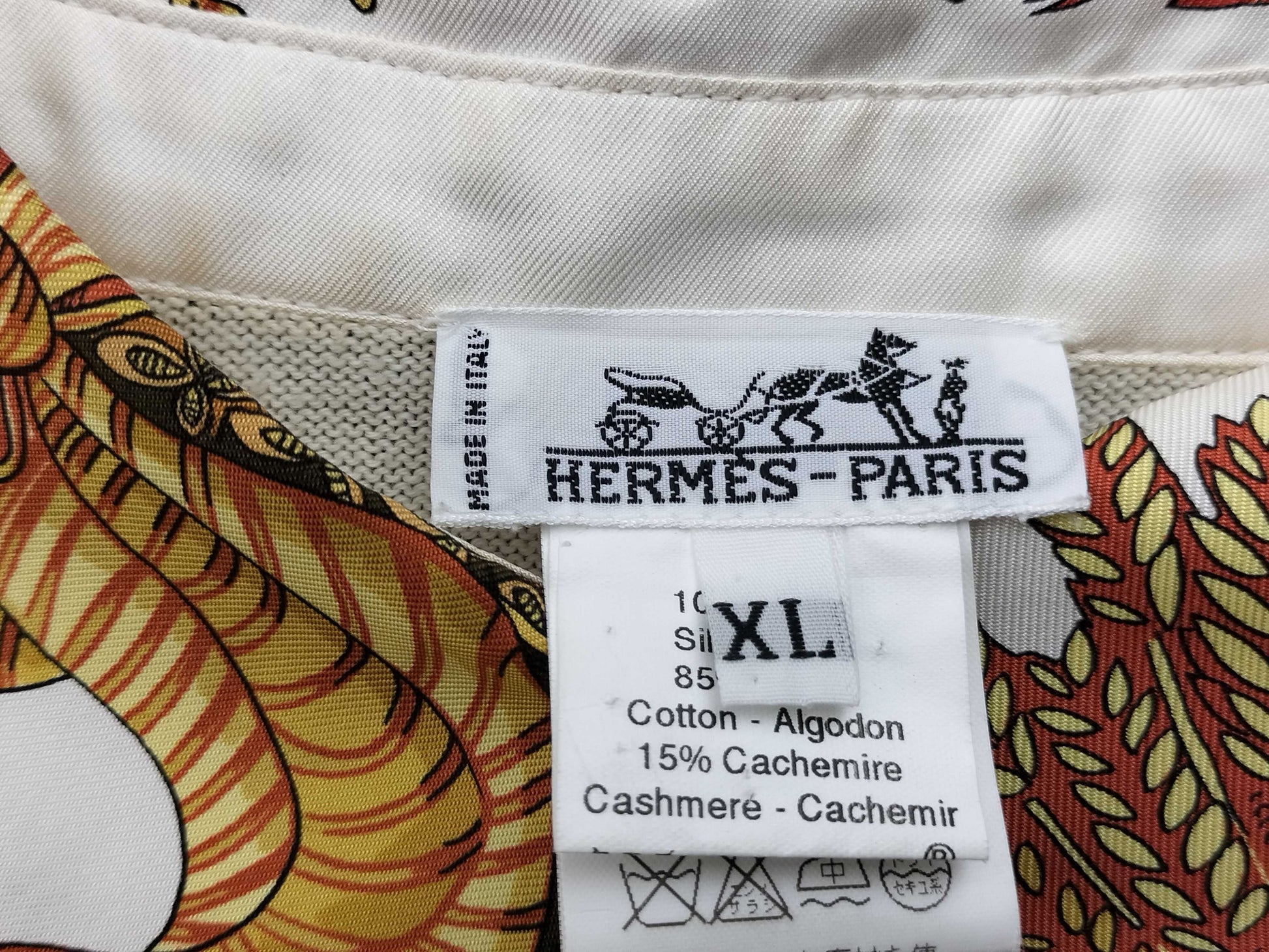 HERMES HERMES XL Cashmere Silk Scarf Knit Polo Long Sleeve Top