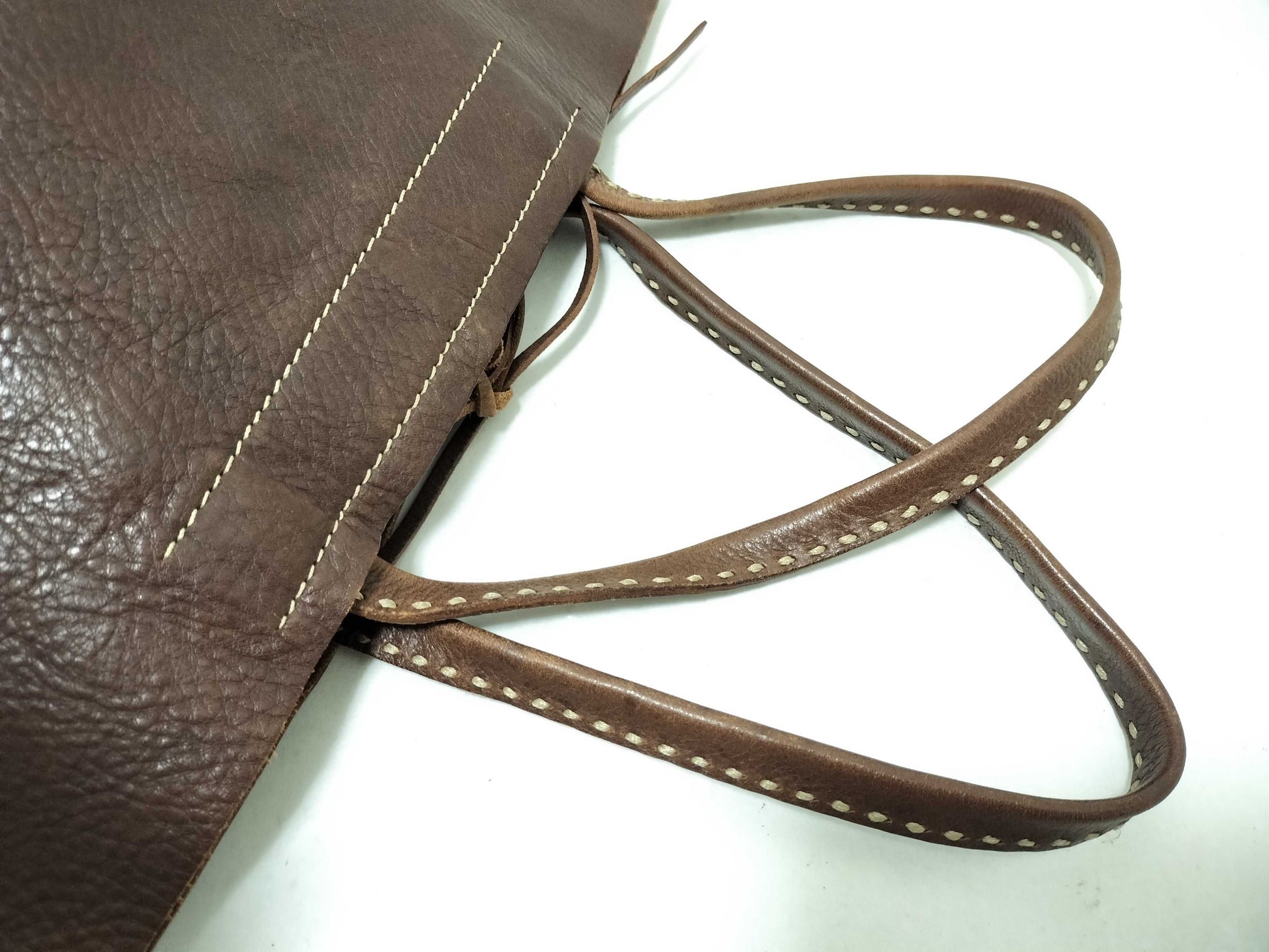 miu miu Archive Leather Stitch Tote Bag Brown Tote Bag with Pouch Tote Bag
