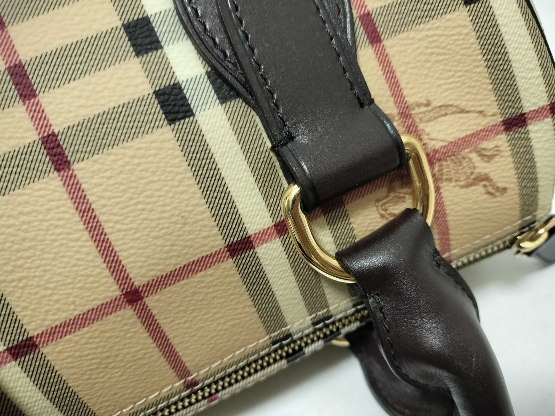 BURBERRY Novacheck Mini Boston Bag Beige Handbag