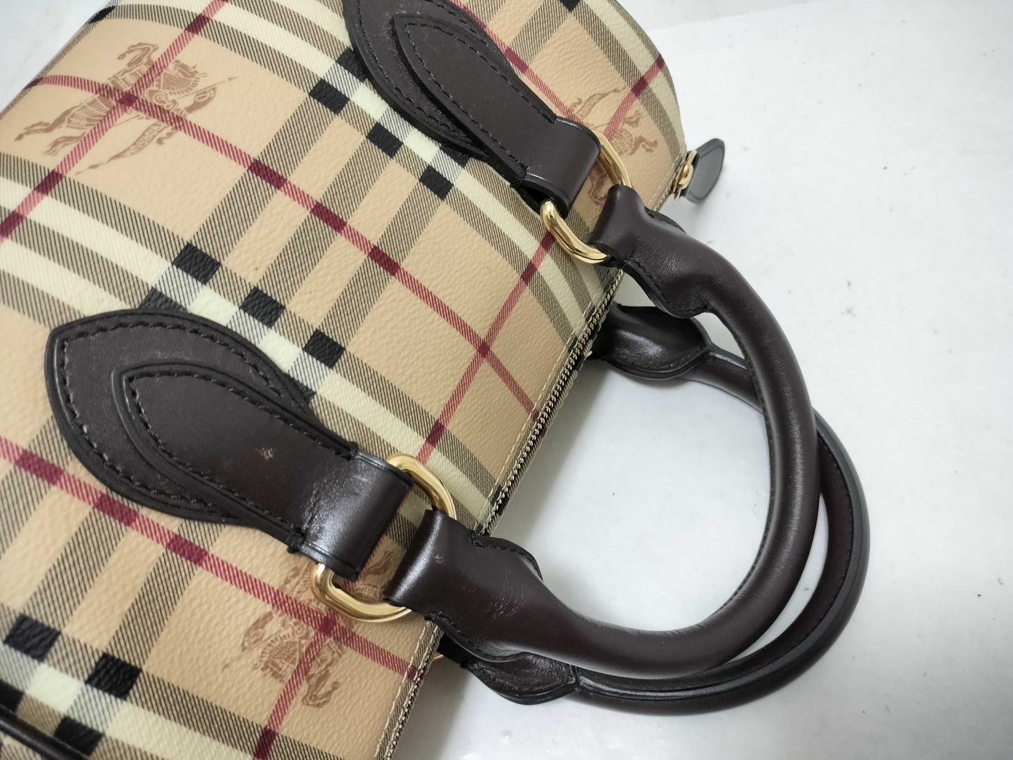 BURBERRY Novacheck Mini Boston Bag Beige Handbag
