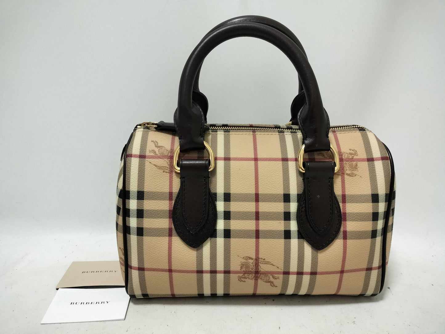 BURBERRY Novacheck Mini Boston Bag Beige Handbag