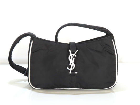 Yves Saint Laurent Nylon Shoulder Bag Black White Shoulder Bag