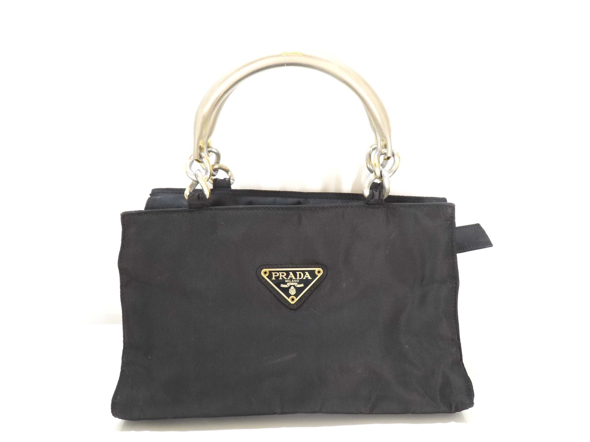 PRADA Nylon Tote Bag Small Metal Handle Tote Bag