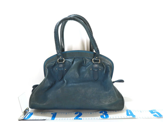 Dior Handbag Leather Boston Bag Blue Handbag