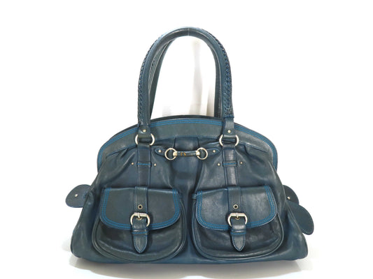 Dior Handbag Leather Boston Bag Blue Handbag