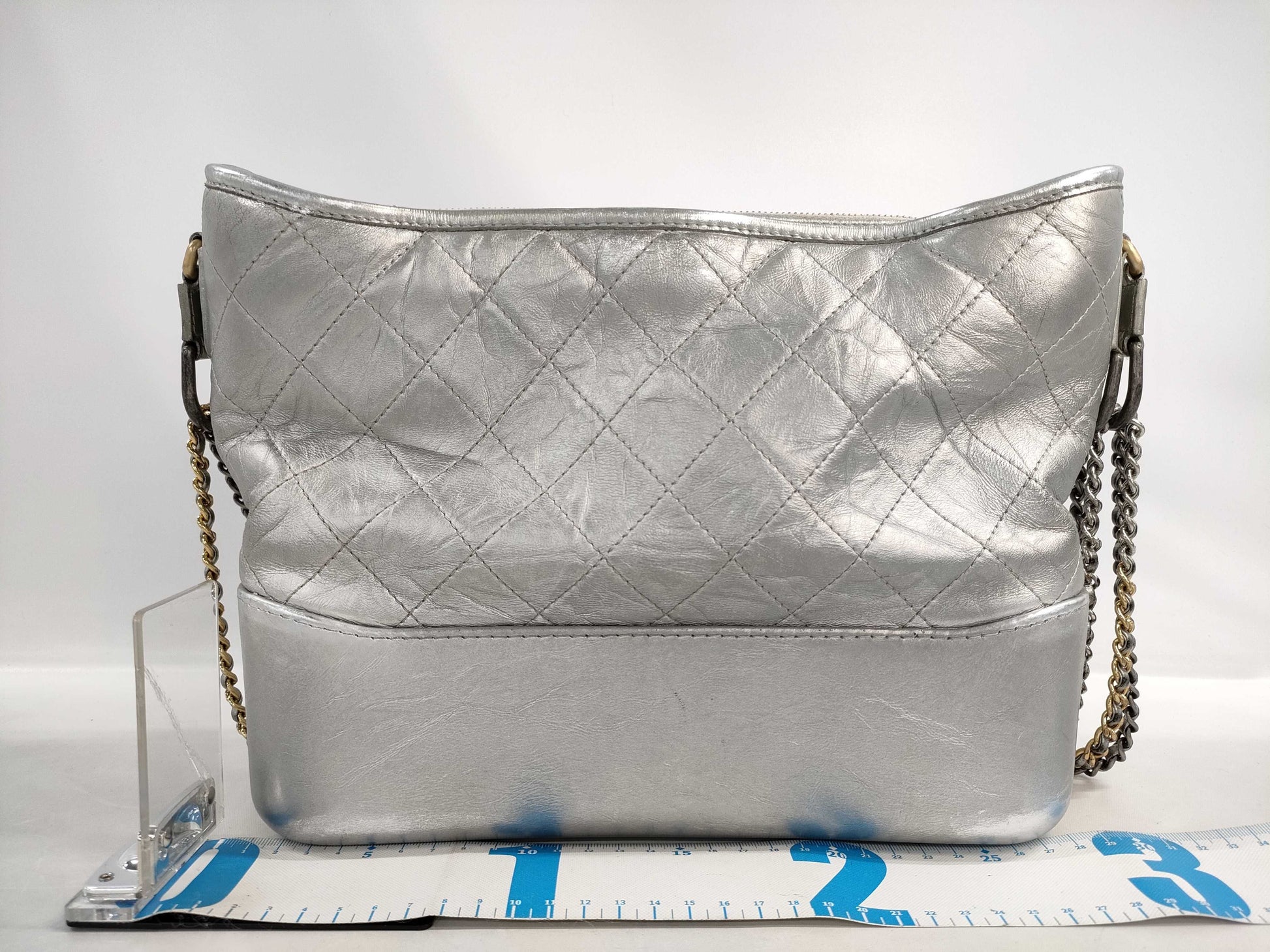 CHANEL Gabriel Chain Shoulder Bag in Silver Leather