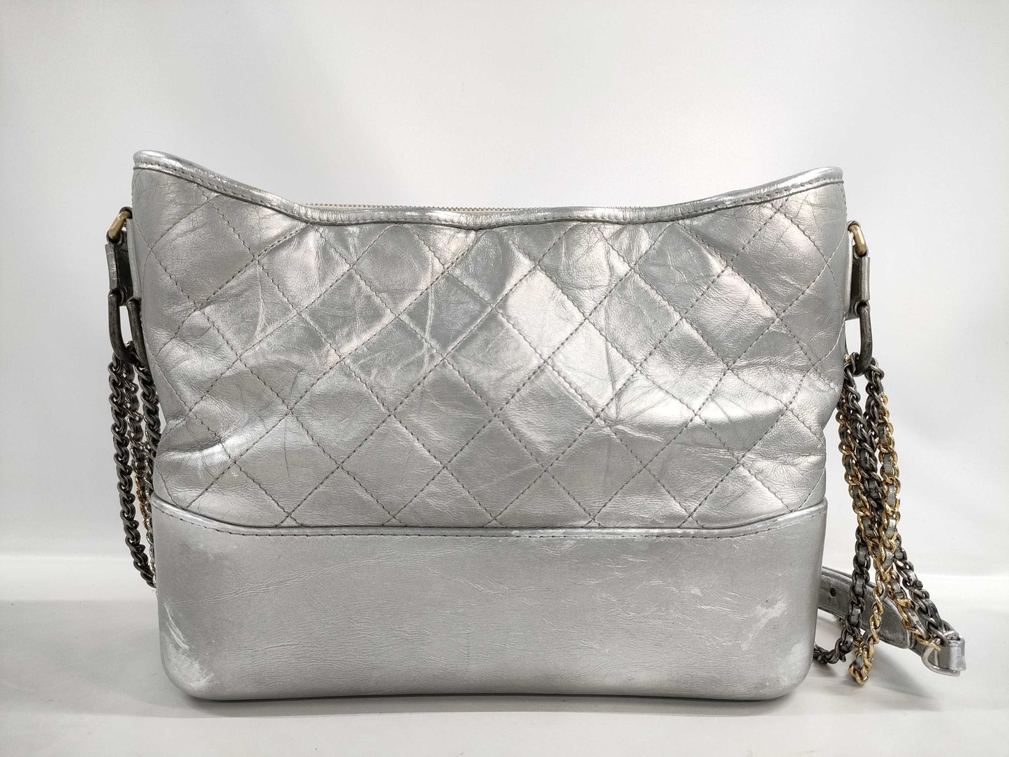 CHANEL Gabriel Chain Shoulder Bag in Silver Leather