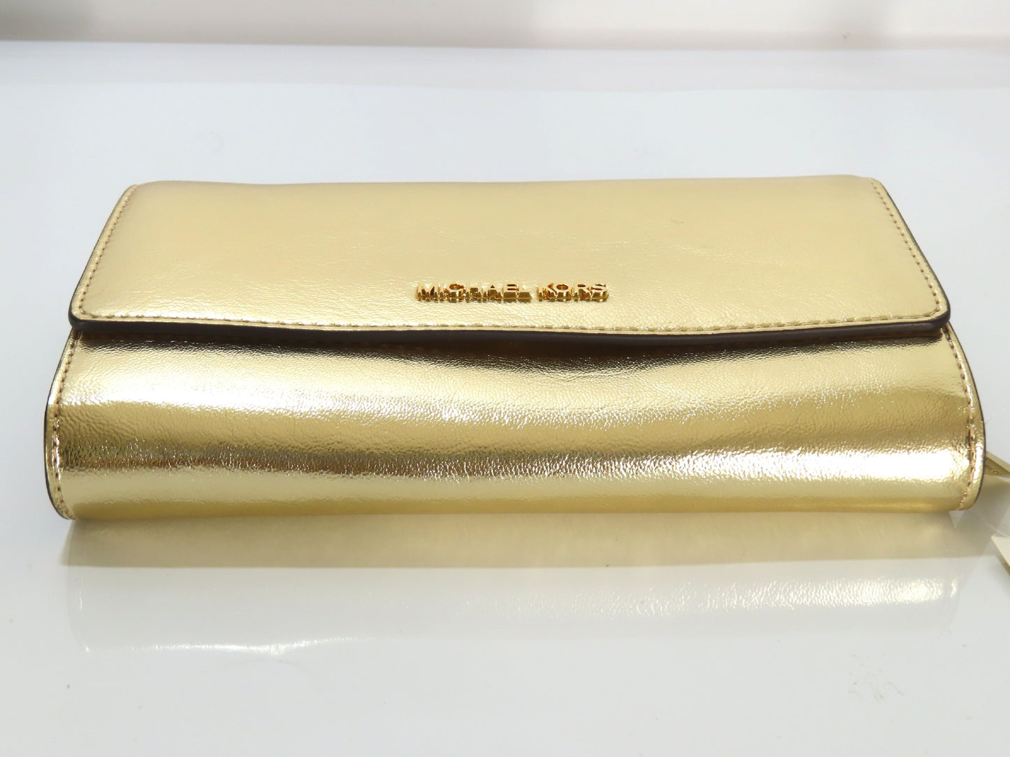 Michael Kors Jet Set Item Shoulder Wallet Pale Gold Leather Shoulder Bag